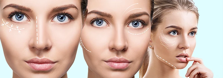 Illustration highlighting areas improved by facial reconstruction oral surgery. Illustration highlighting areas improved by facial reconstruction oral surgery.